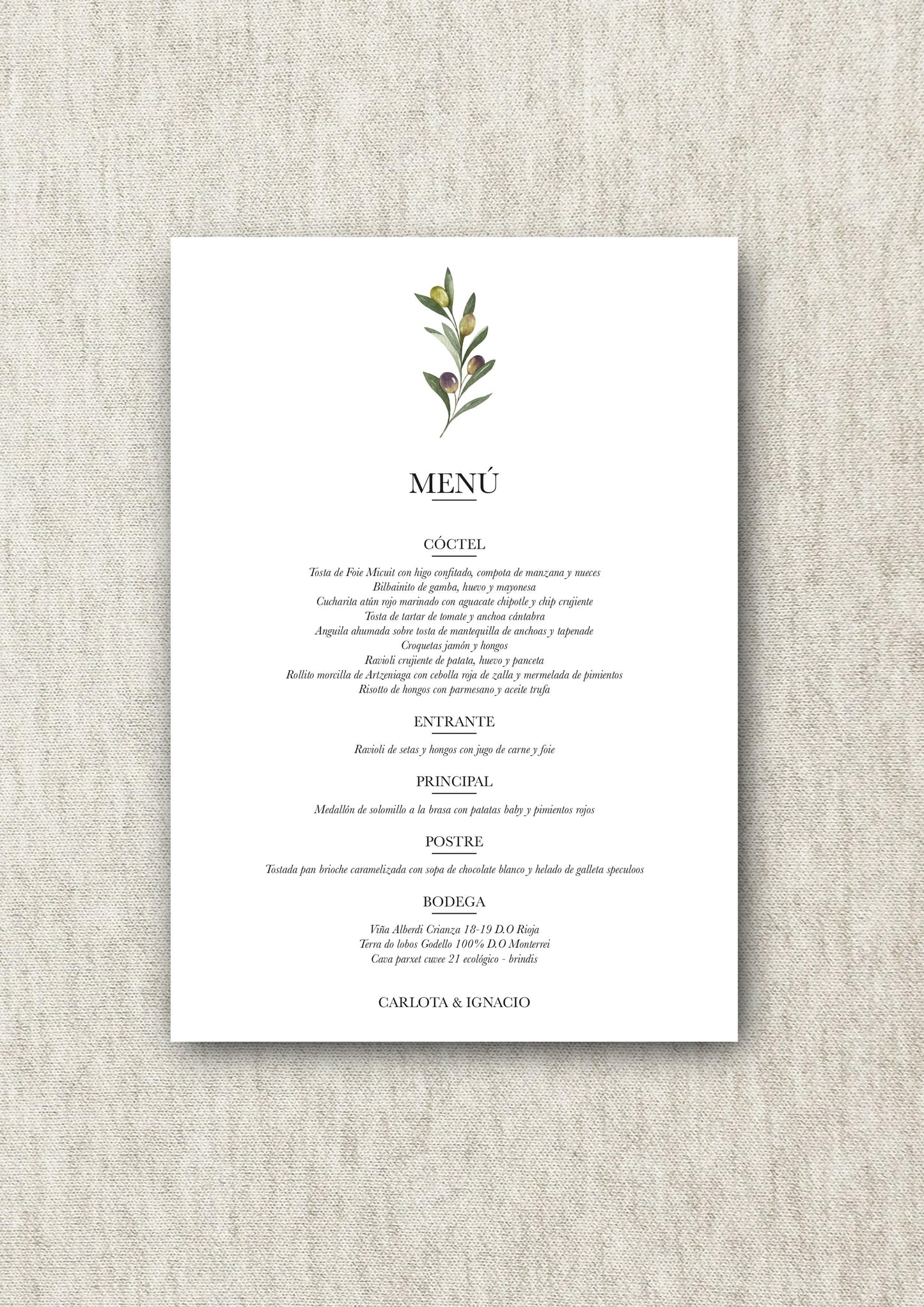 Menú de boda Personalizado