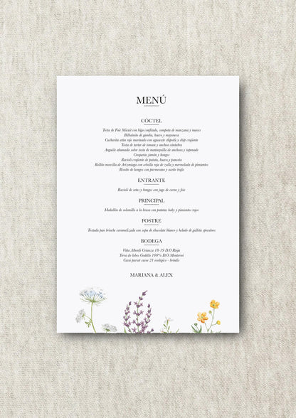 Menú de boda Personalizado