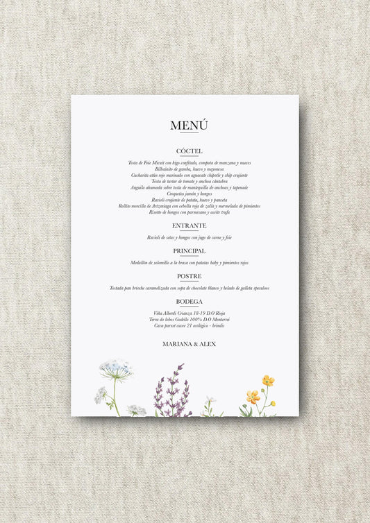 Menú de boda Personalizado