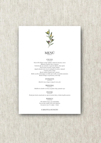 Menú de boda Personalizado
