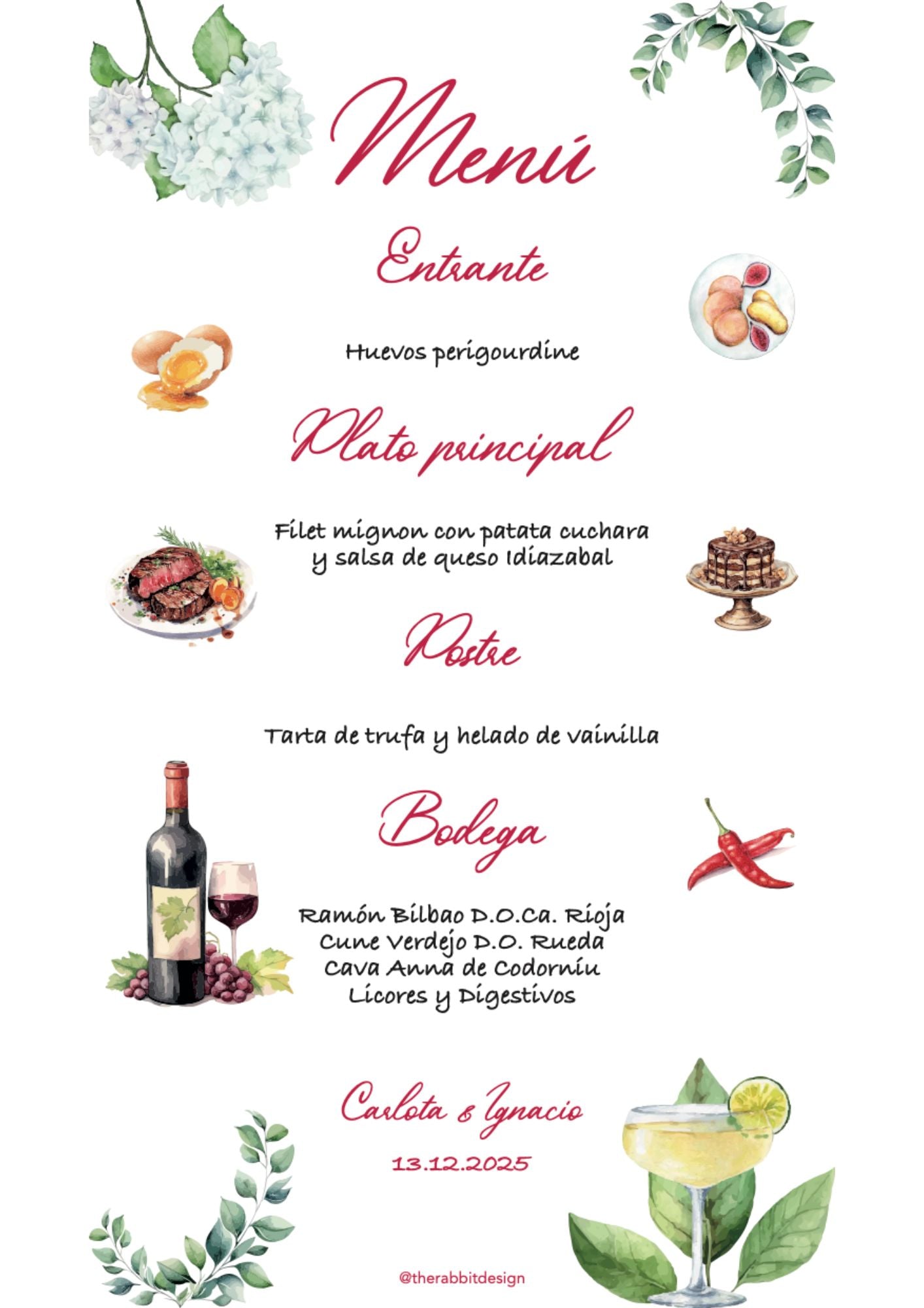 Minuta  Menu diseño personalizado